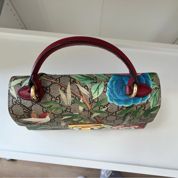 GUCCI ⭐️ Tian GG Floral Print Padlock Top Handle Shoulder Small Bag + Dust Bag - Picture 10 of 16